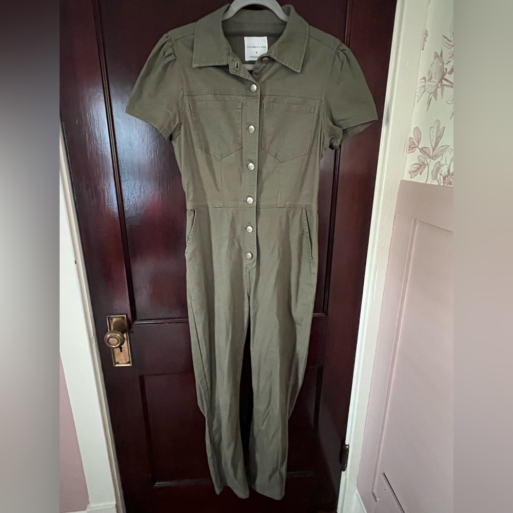 Celebrity Pink army green Button-Up Jumpsuit